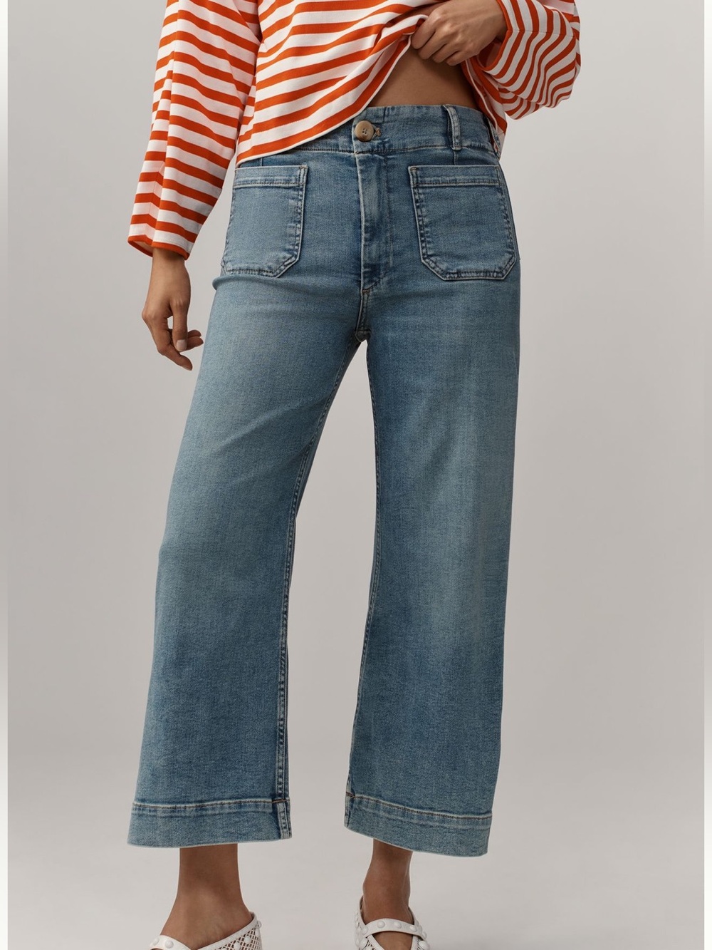 Anthropologie Colette Jeans Maeve Cropped Wide-Leg Size 28 Blue Algae Wash